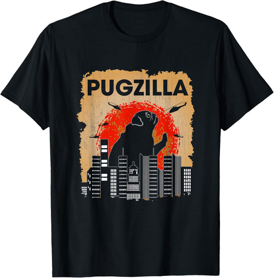 Funny Pugzilla Cute Dog Breed Pun Pug T-Shirt - T-Shirt | Black