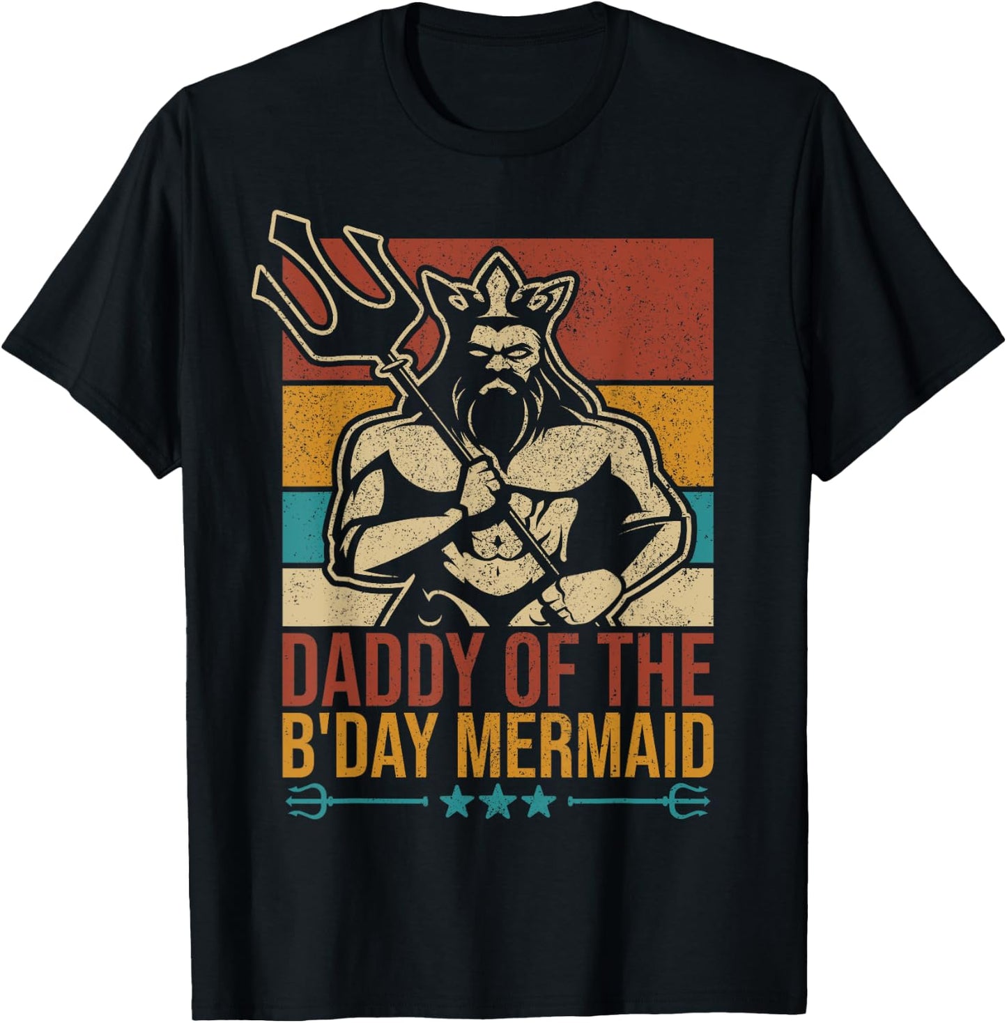 Daddy Of The Birthday Mermaid Party Outfit Vintage Merman T-Shirt - T-Shirt | Black