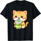 Cute Kawaii Cat Drinking Matcha Latte Green Tea T-Shirt - T-Shirt | Black