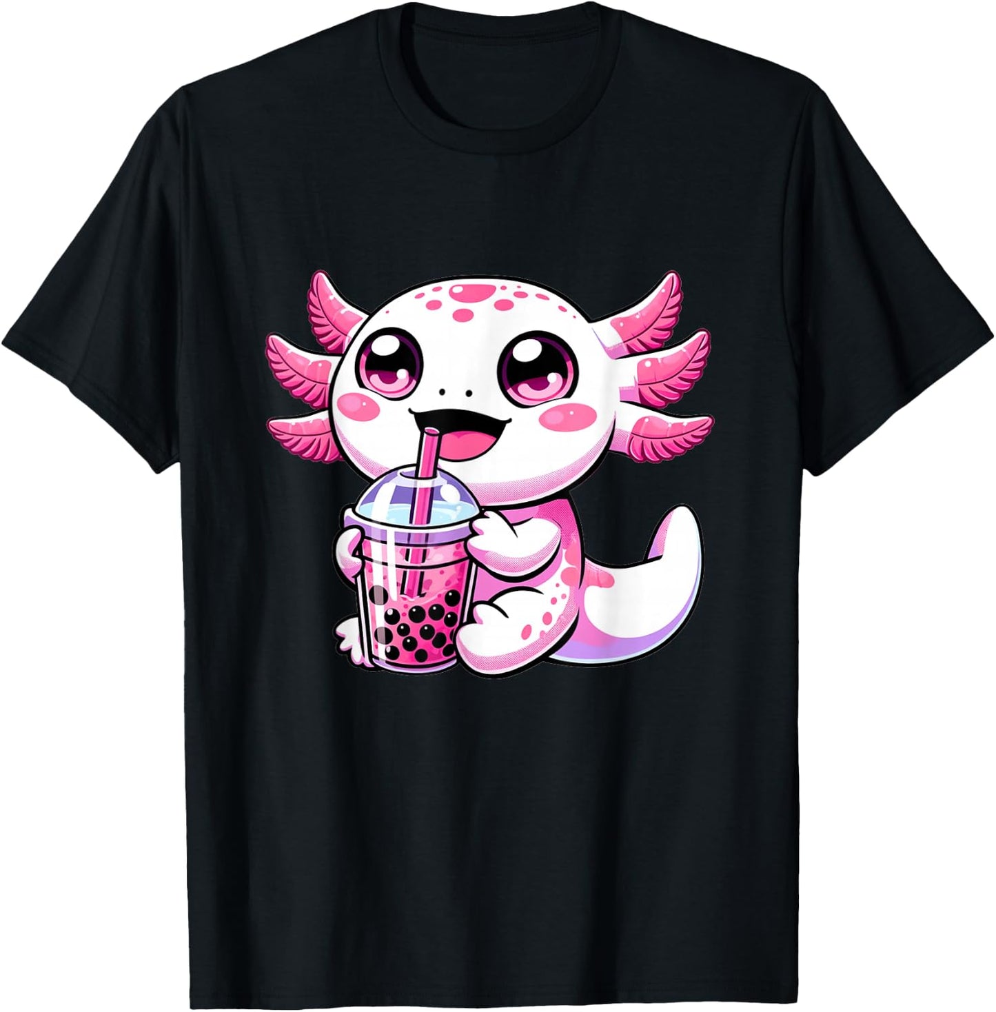 Kawaii Axolotl Boba Tea Anime Bubble Tea Axolotl T-Shirt - T-Shirt | Black