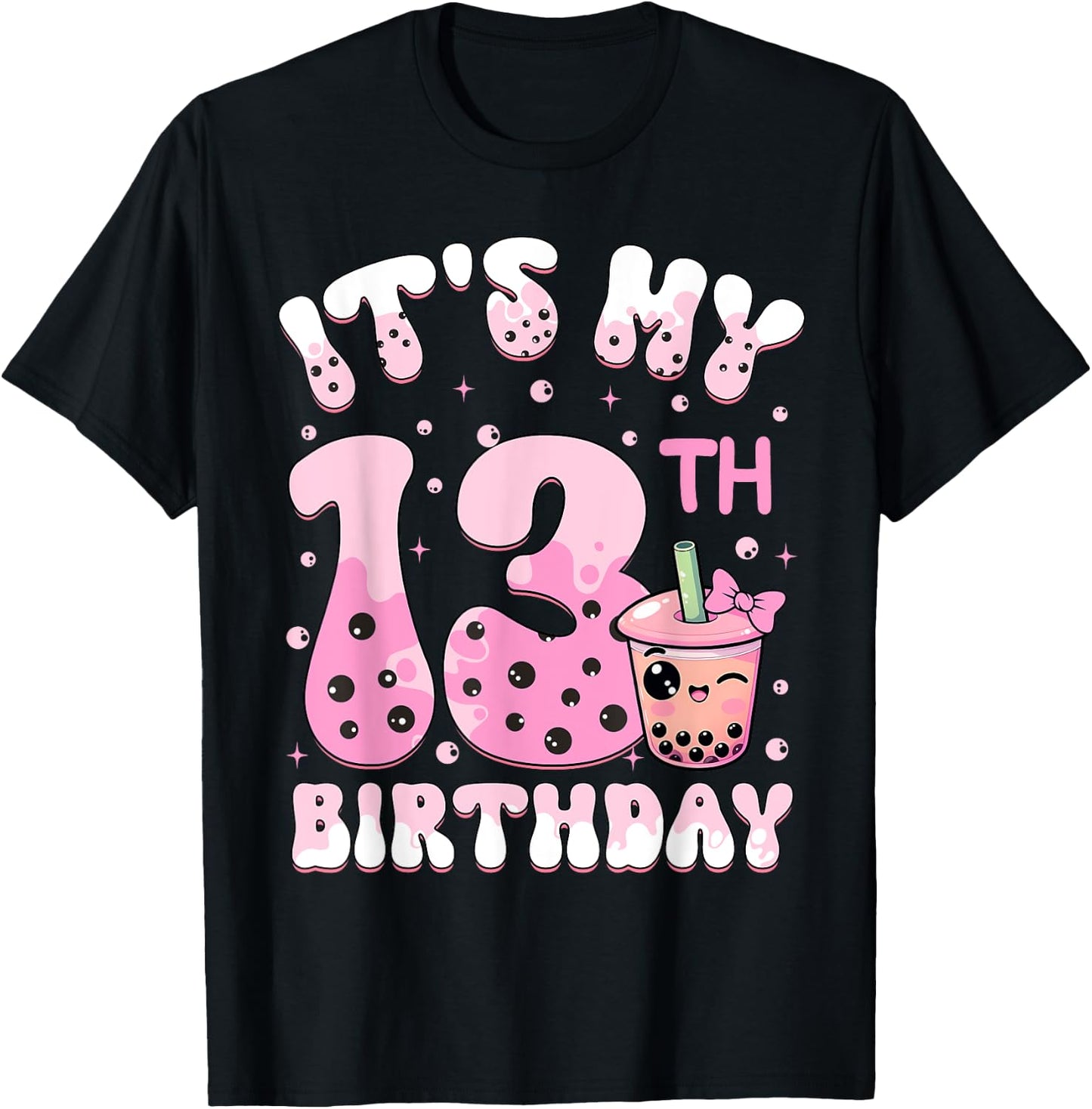 It's My 13th Birthday Coquette Bow Boba Tea Party 13 Years T-Shirt - T-Shirt | Black