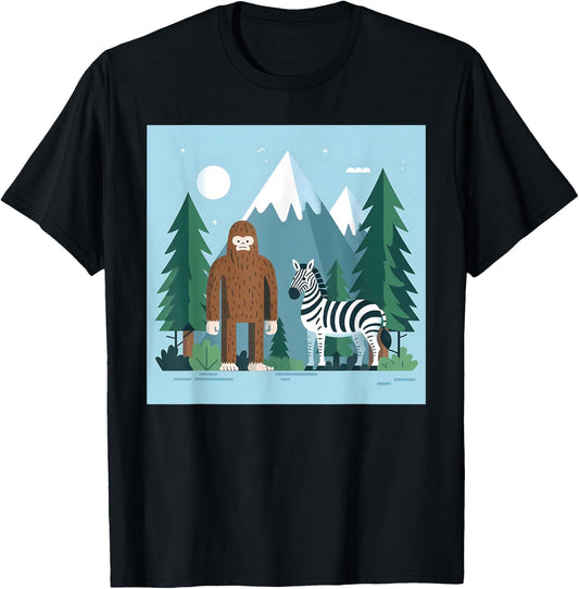 Bigfoot And Zebra Sasquatch T-Shirt - T-Shirt | Black