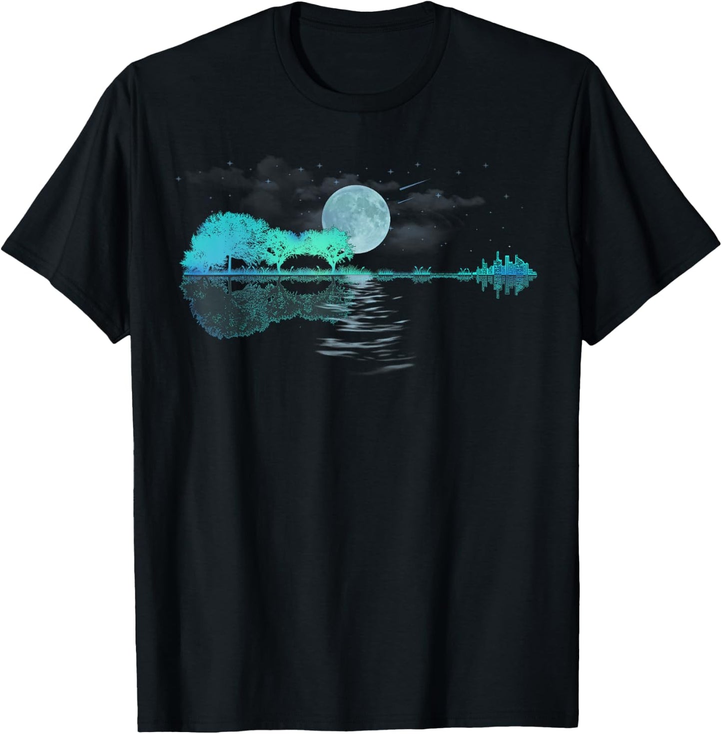 Guitar Lake Reflections Love Musician, Acoustic Guitar Small T-Shirt - T-Shirt | Black