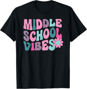 Middle School Vibes Leopard Back To School Teacher Girls Boy T-Shirt - T-Shirt | Black