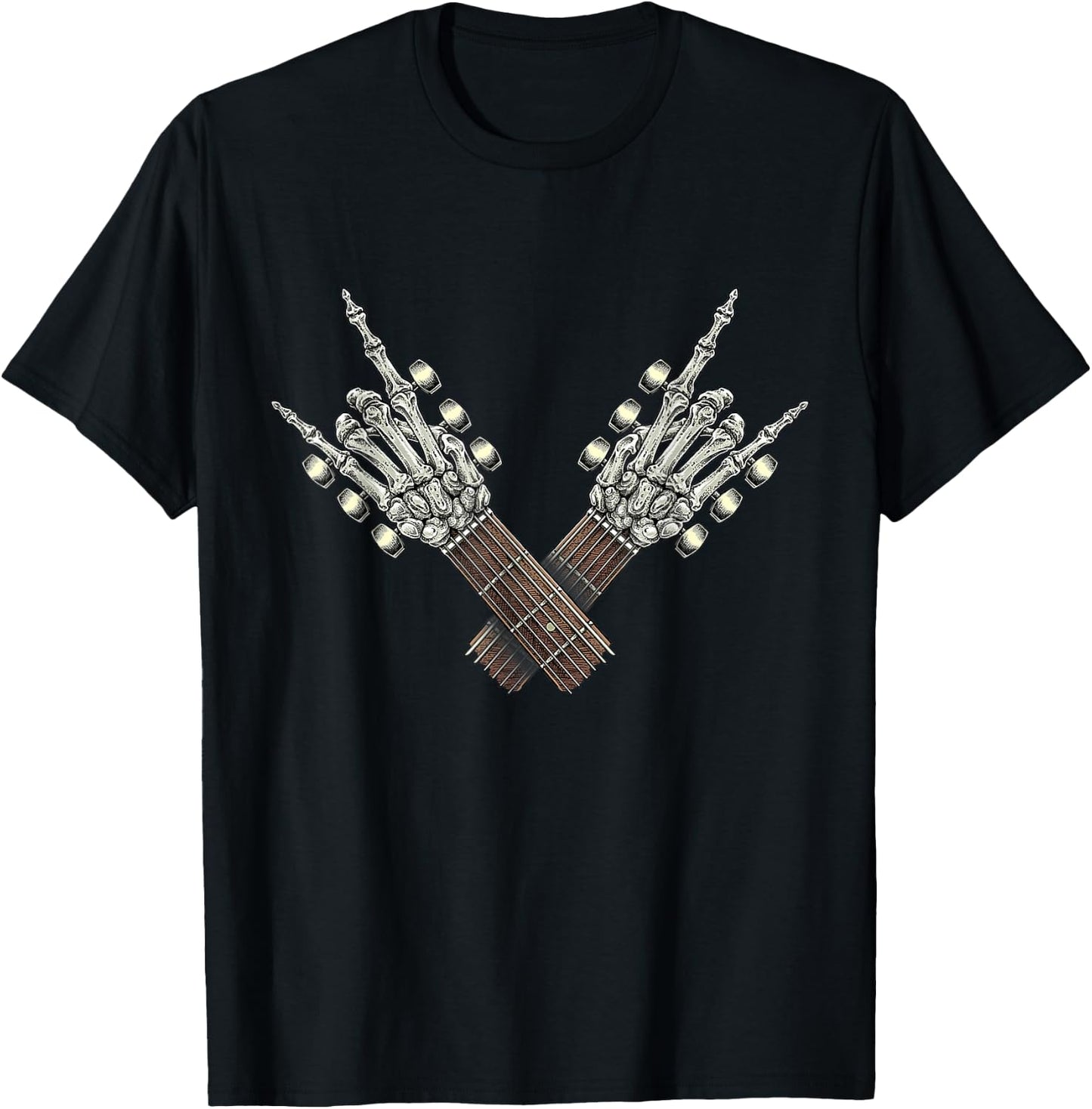 Rock On Guitar Neck Rock & Roll Halloween Skeleton Hand 2 T-Shirt - T-Shirt | Black