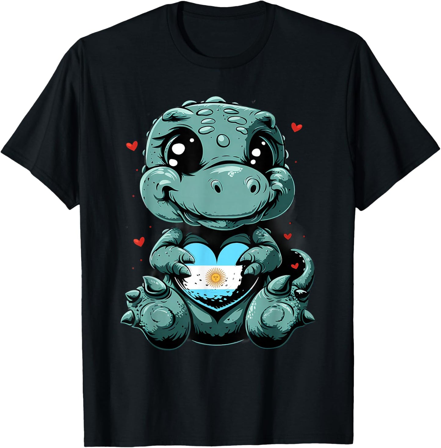 Dino Argentinian Flag Heart Argentinian Roots Argentina T-Shirt - T-Shirt | Black