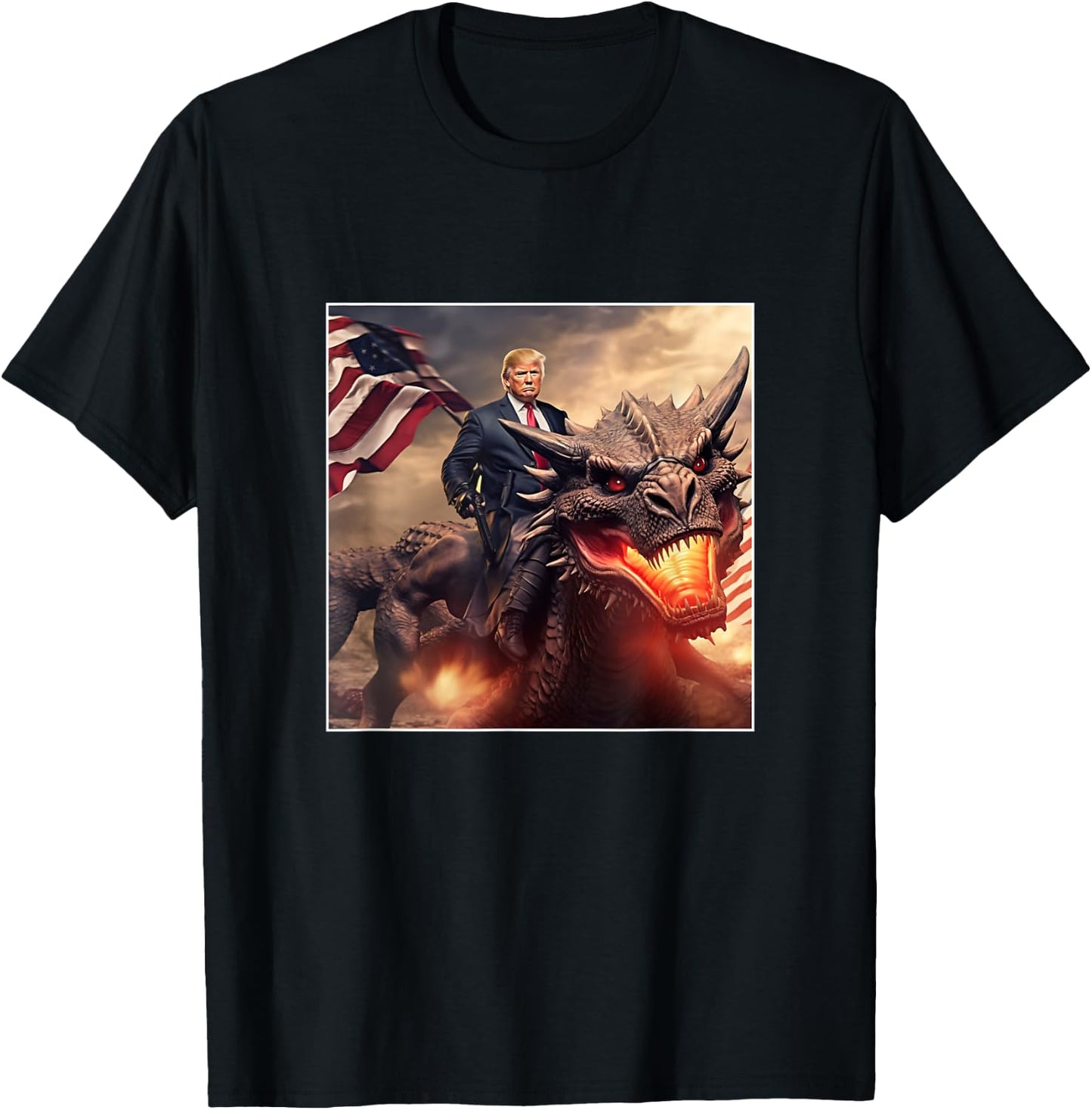 Trump Riding a Dragon Coming to the Rescue T-Shirt - T-Shirt | Black
