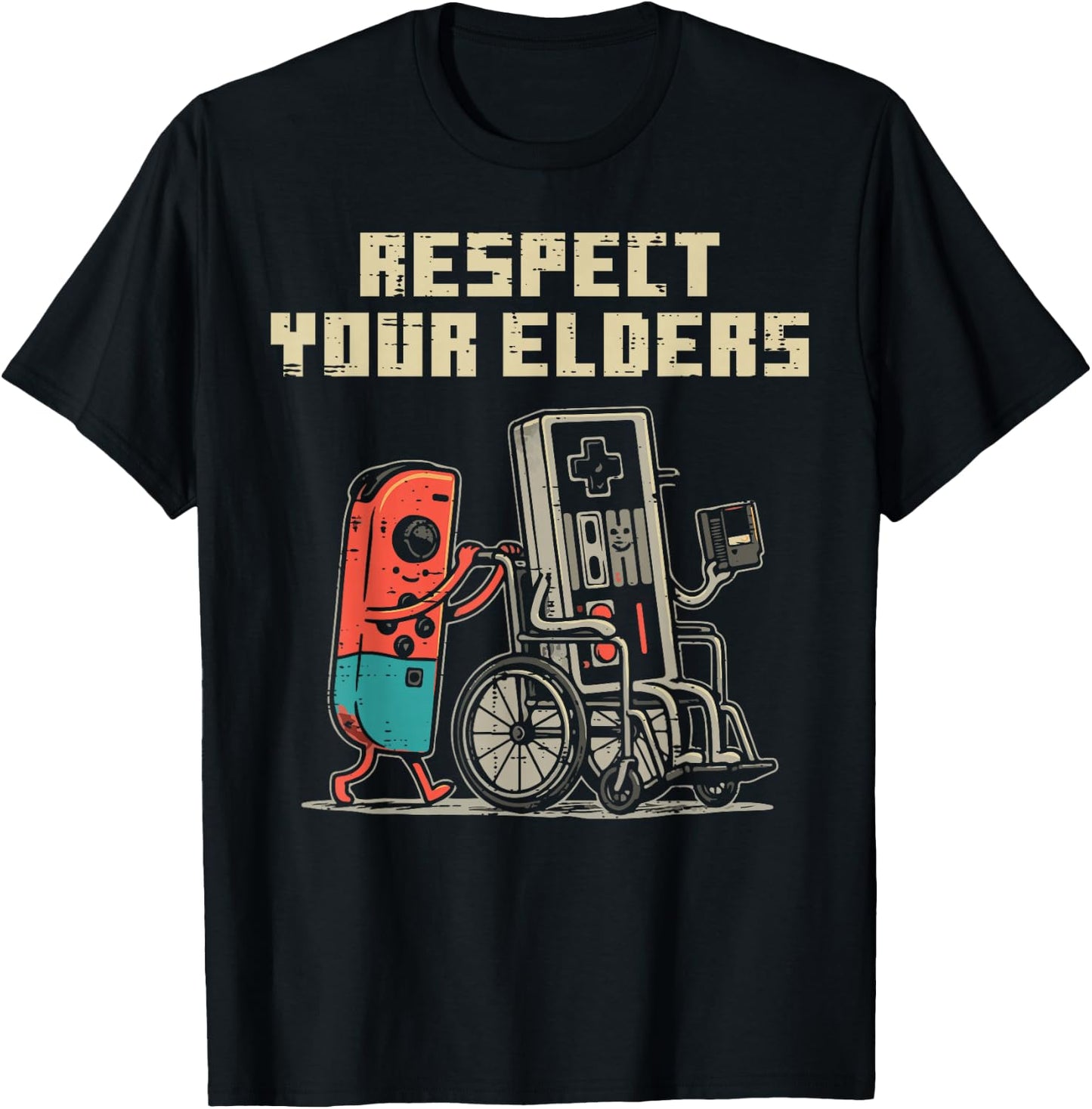 Gamer Controller Respect Your Elders Funny Men Boys Kids T-Shirt - T-Shirt | Black