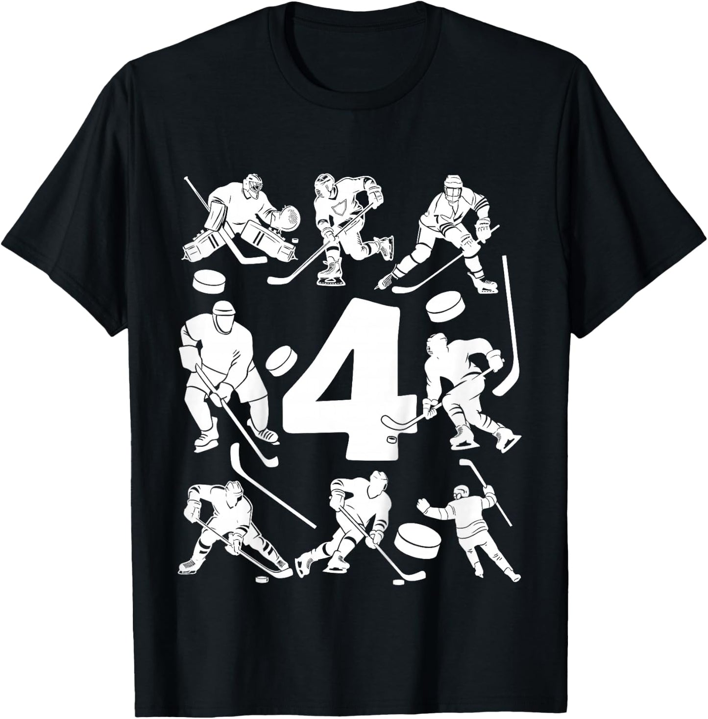 Number 4 Years Ice Hockey 4th Birthday T-Shirt - T-Shirt | Black