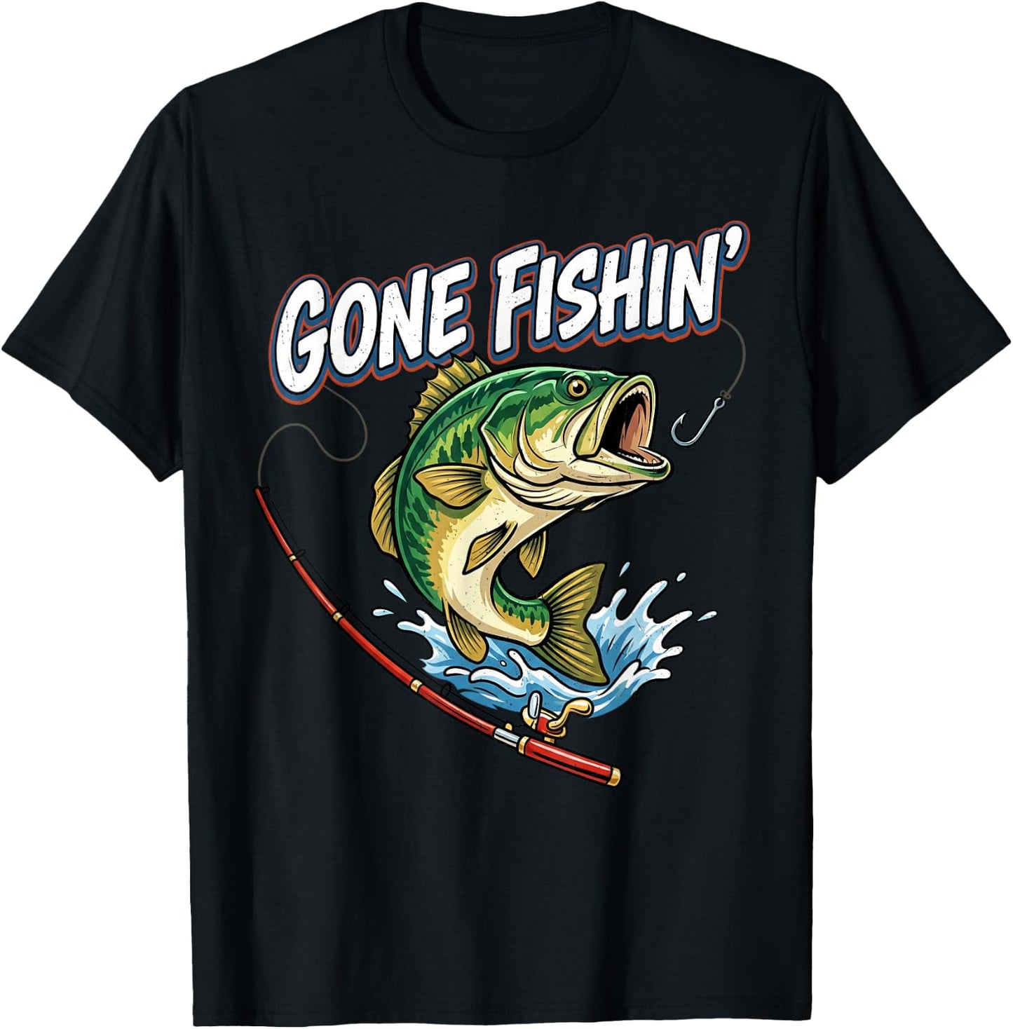 Gone Fishin' Funny Fisherman Lover Bass Fishing Angler T-Shirt - T-Shirt | Black