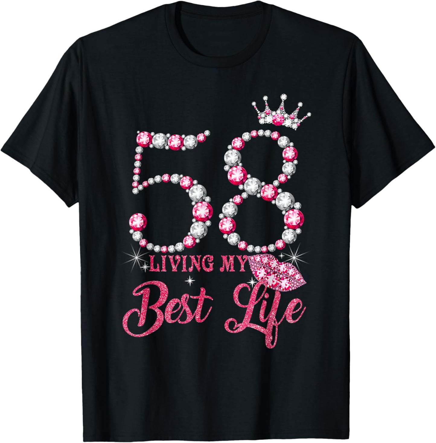Living My Best Life 58 Years Old 58th Birthday Queen Women T-Shirt - T-Shirt | Black