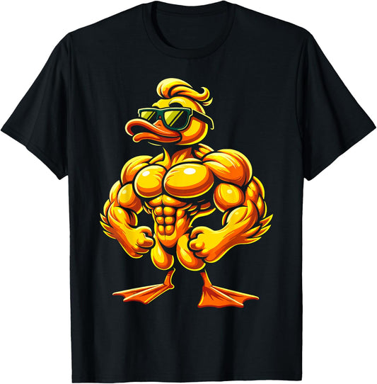 Muscular Rubber Duck with Sunglasses T-Shirt - T-Shirt | Black
