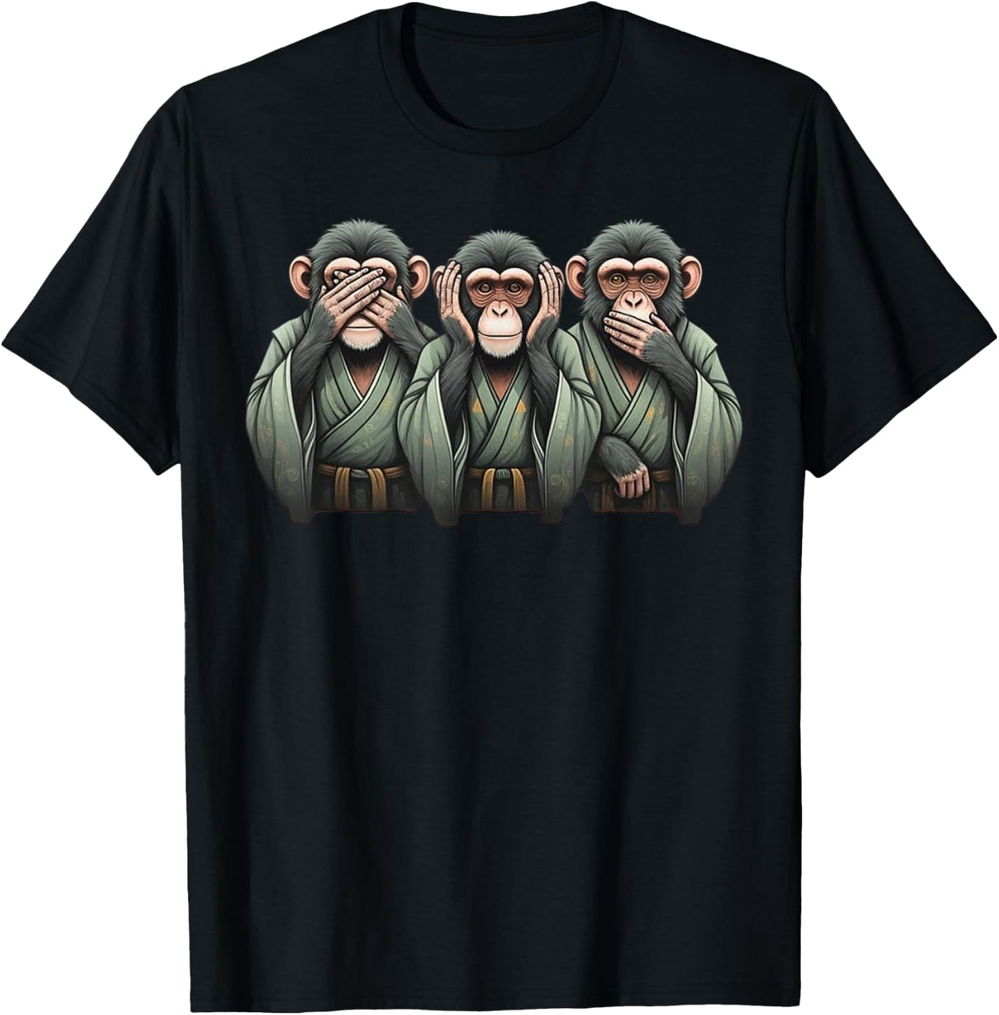 See no evil, Hear No Evil Speak No evil Three Wise Monkeys T-Shirt - T-Shirt | Black