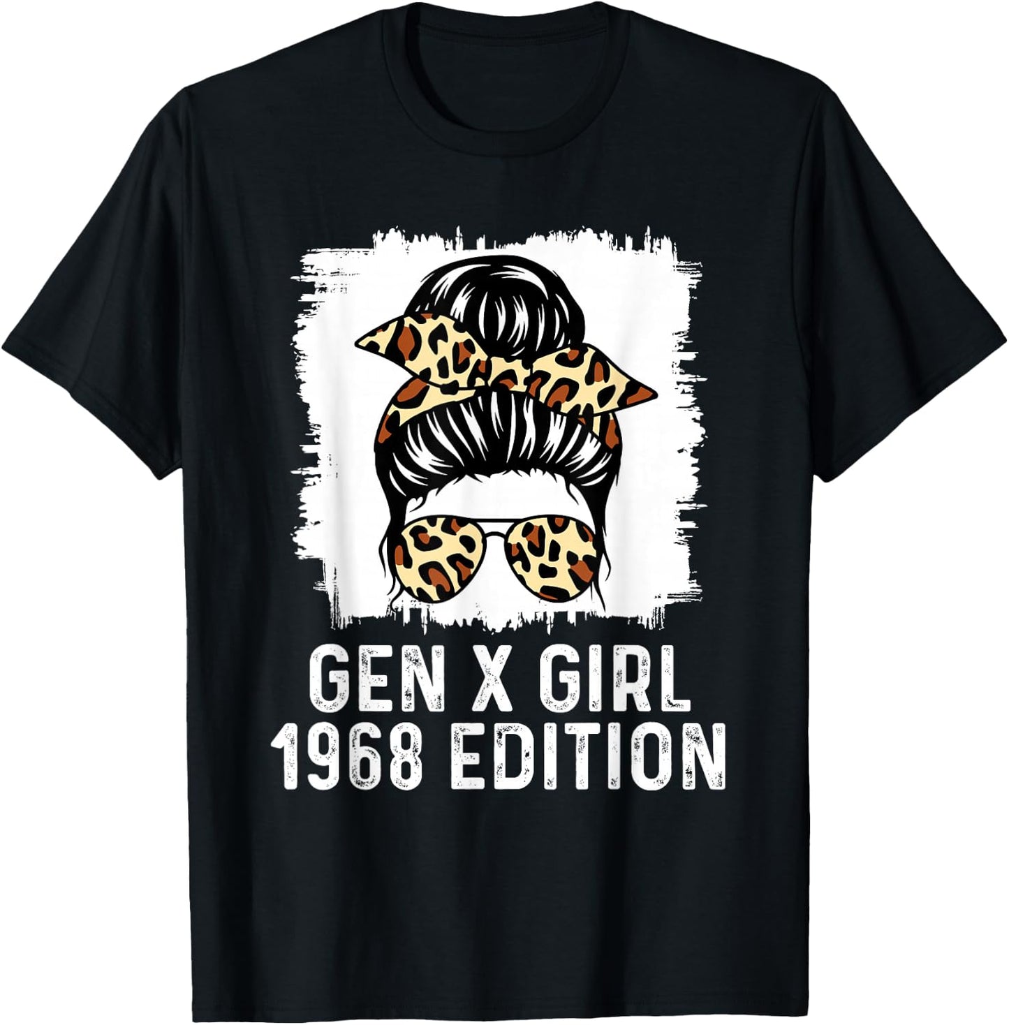 Gen X Girl 1968 Edition Cheetah Messy Bun Birthday T-Shirt - T-Shirt | Black