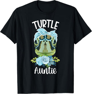 Turtle Aunt Flowers Turtle Auntie Turtle Owner Turtle Lover T-Shirt - T-Shirt | Black