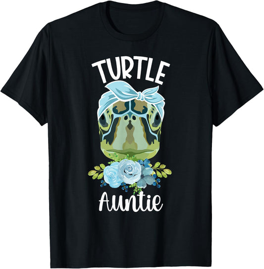 Turtle Aunt Flowers Turtle Auntie Turtle Owner Turtle Lover T-Shirt - T-Shirt | Black