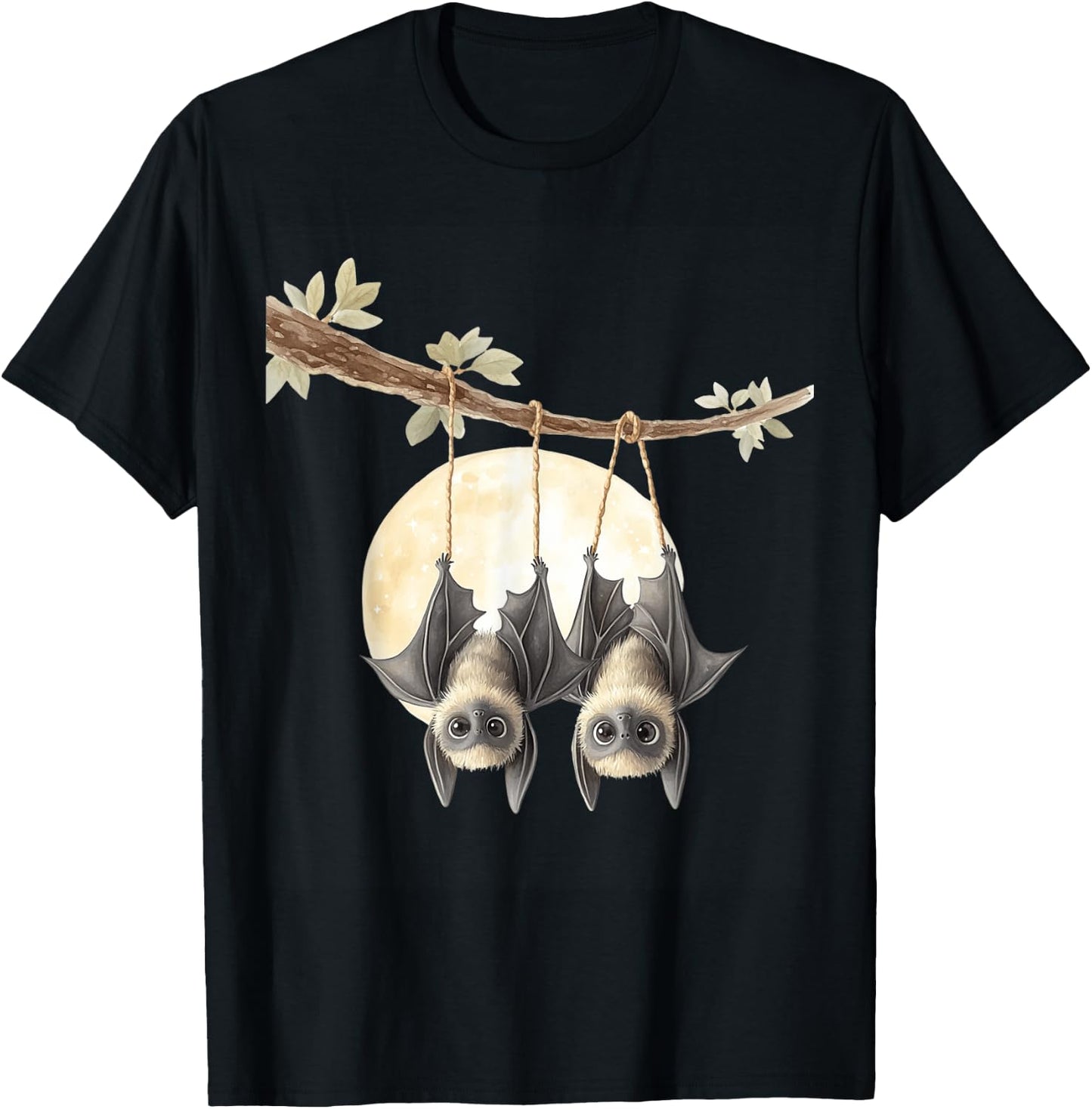 Cute Bats Under The Full Moon T-Shirt - T-Shirt | Black