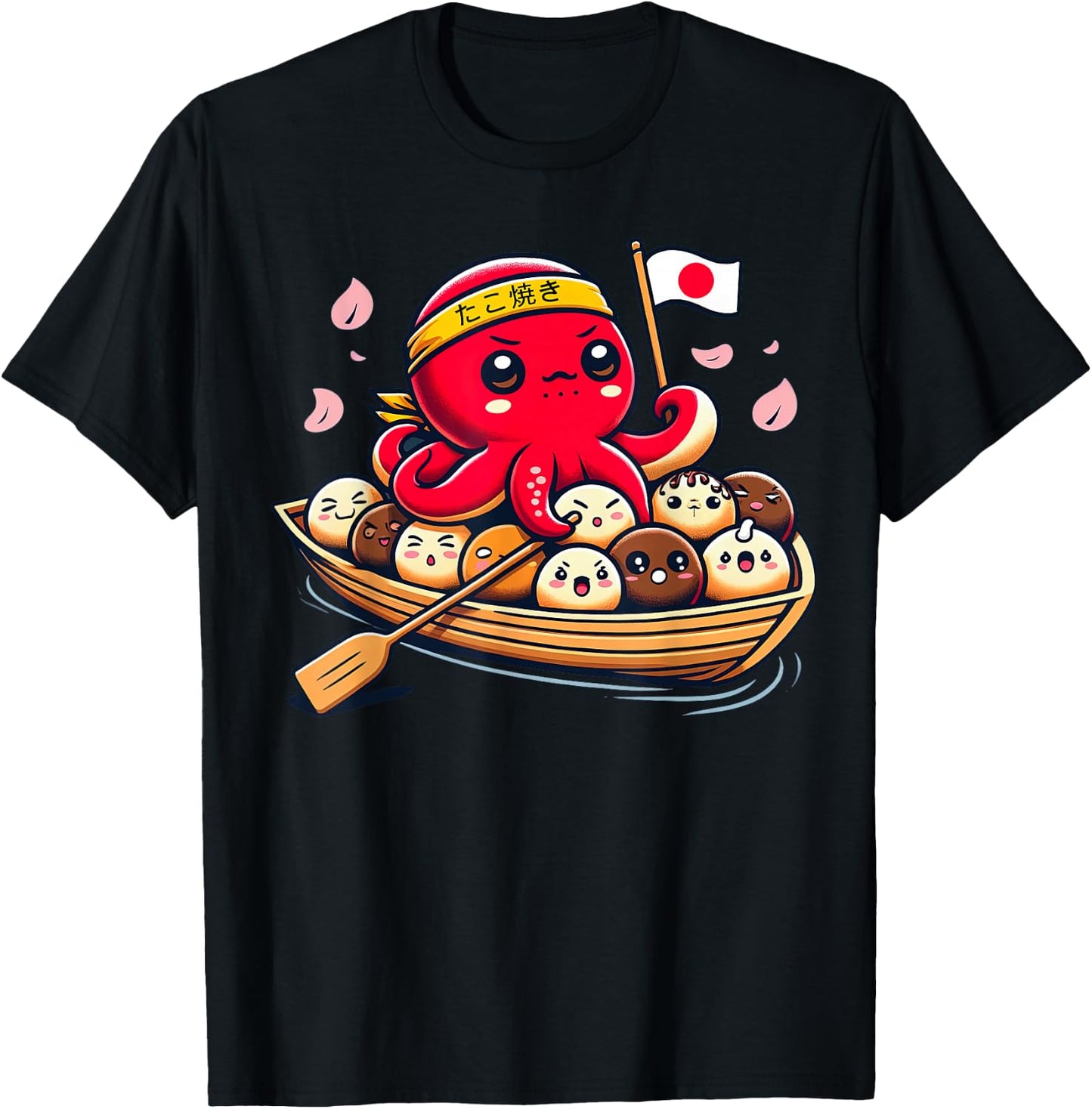 Cute Takoyaki and Octopus Japanese street food T-Shirt - T-Shirt | Black