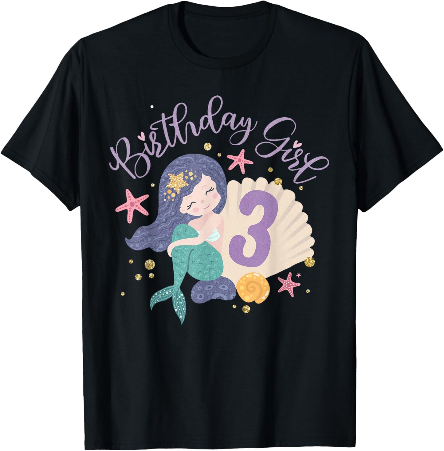 Birthday Girl 3rd Birthday Mermaid Girl 3 Years Old T-Shirt - T-Shirt | Black