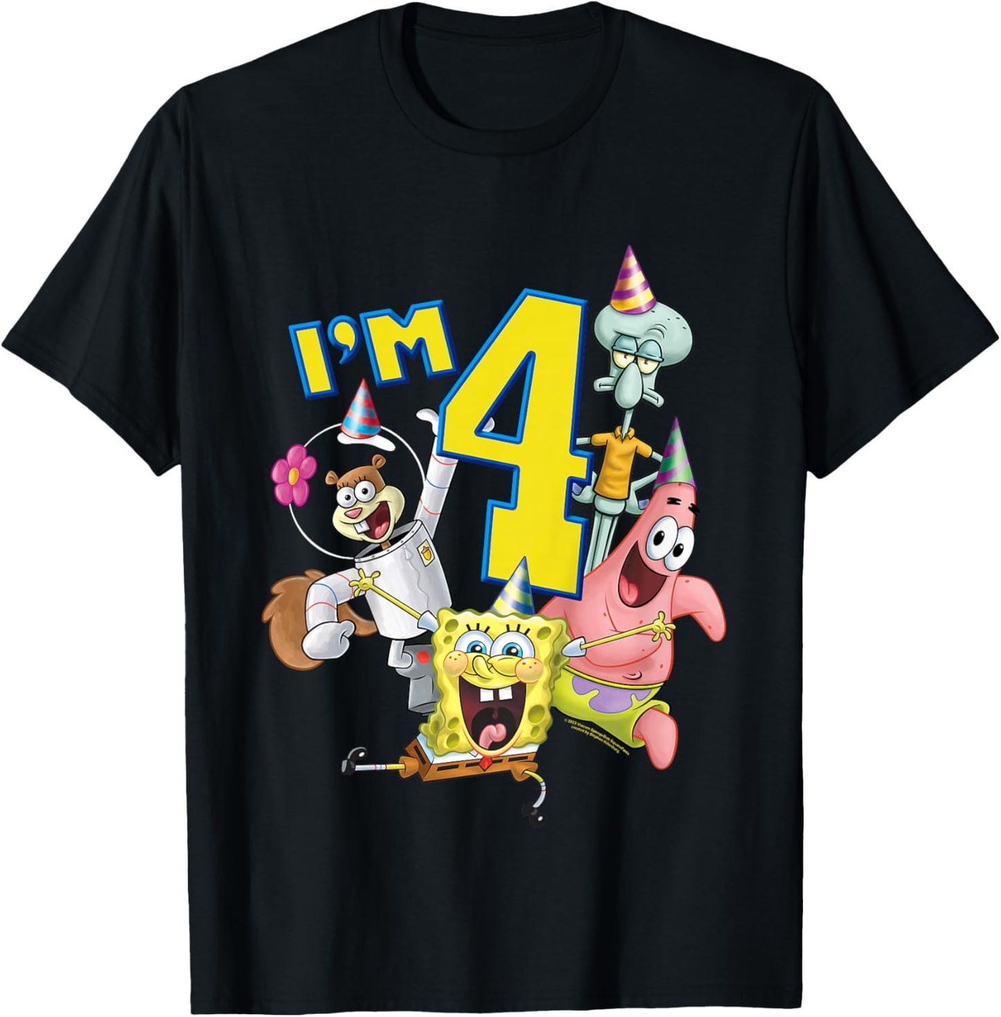SpongeBob SquarePants 4th Birthday Today I'm 4 Kids , gray T-Shirt - T-Shirt | Black
