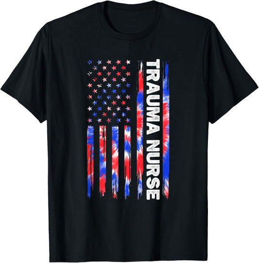 Trauma Nurse Nursing Tie Dye American Flag 4th Of July Usa Women Men T-Shirt - T-Shirt | Black