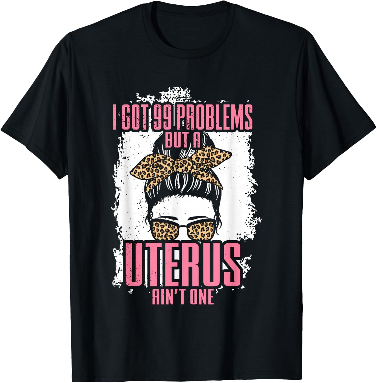 Uterus Hysterectomy Recovery Products Messy Bun Leopard T-Shirt - T-Shirt | Black