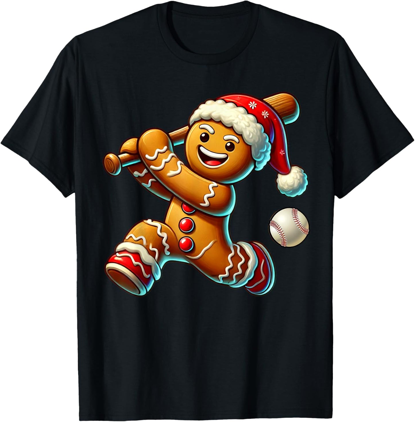 Funny Gingerbread Baseball Ugly Christmas Cookie T-Shirt - T-Shirt | Black