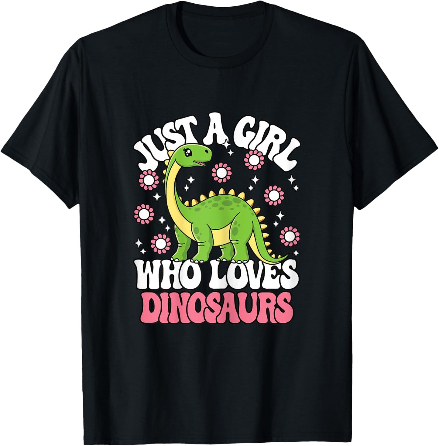 Just A Girl Who Loves Dinosaurs Cute Dinosaur Girls Kids T-Shirt - T-Shirt | Black