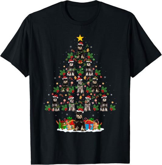 Xmas Holiday Santa Miniature Schnauzer Dog Christmas Tree T-Shirt - T-Shirt | Black