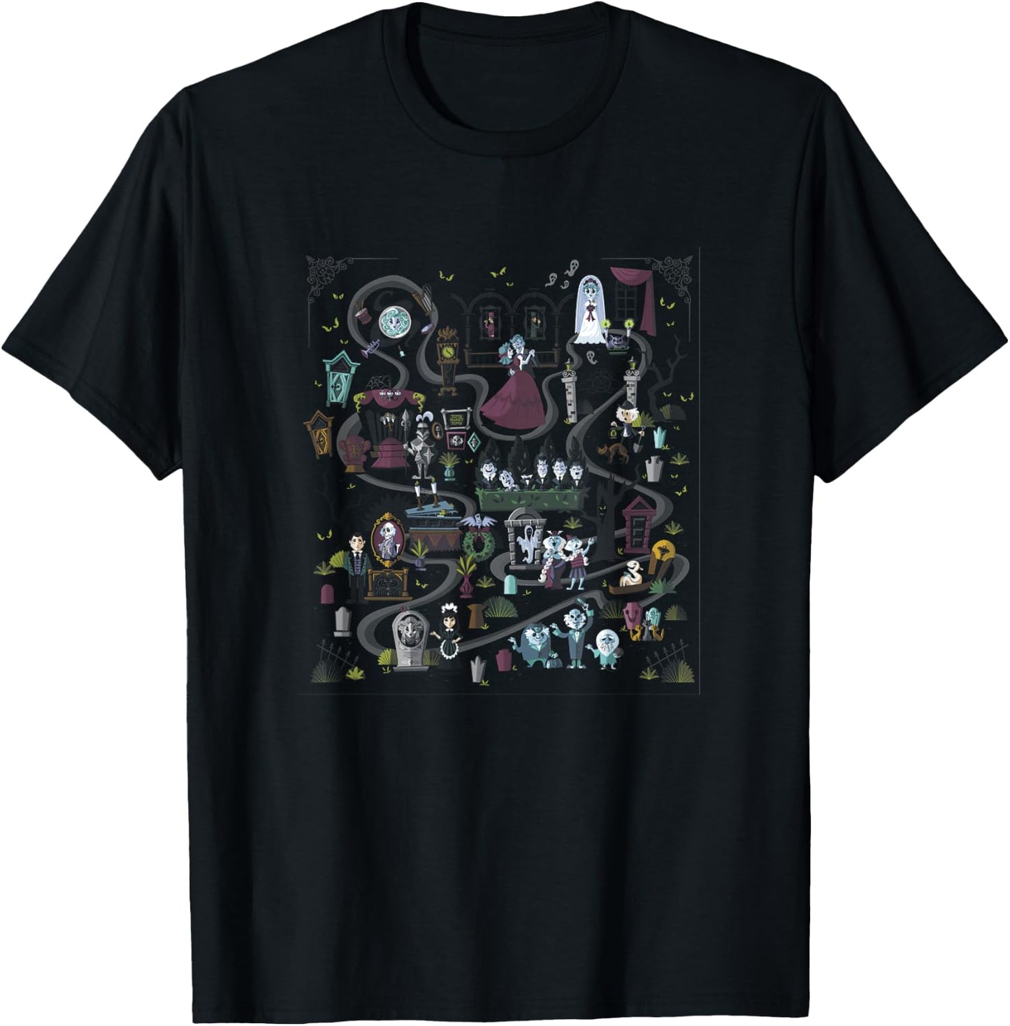 The Haunted Mansion Ride Animated Map Overview T-Shirt - T-Shirt | Black