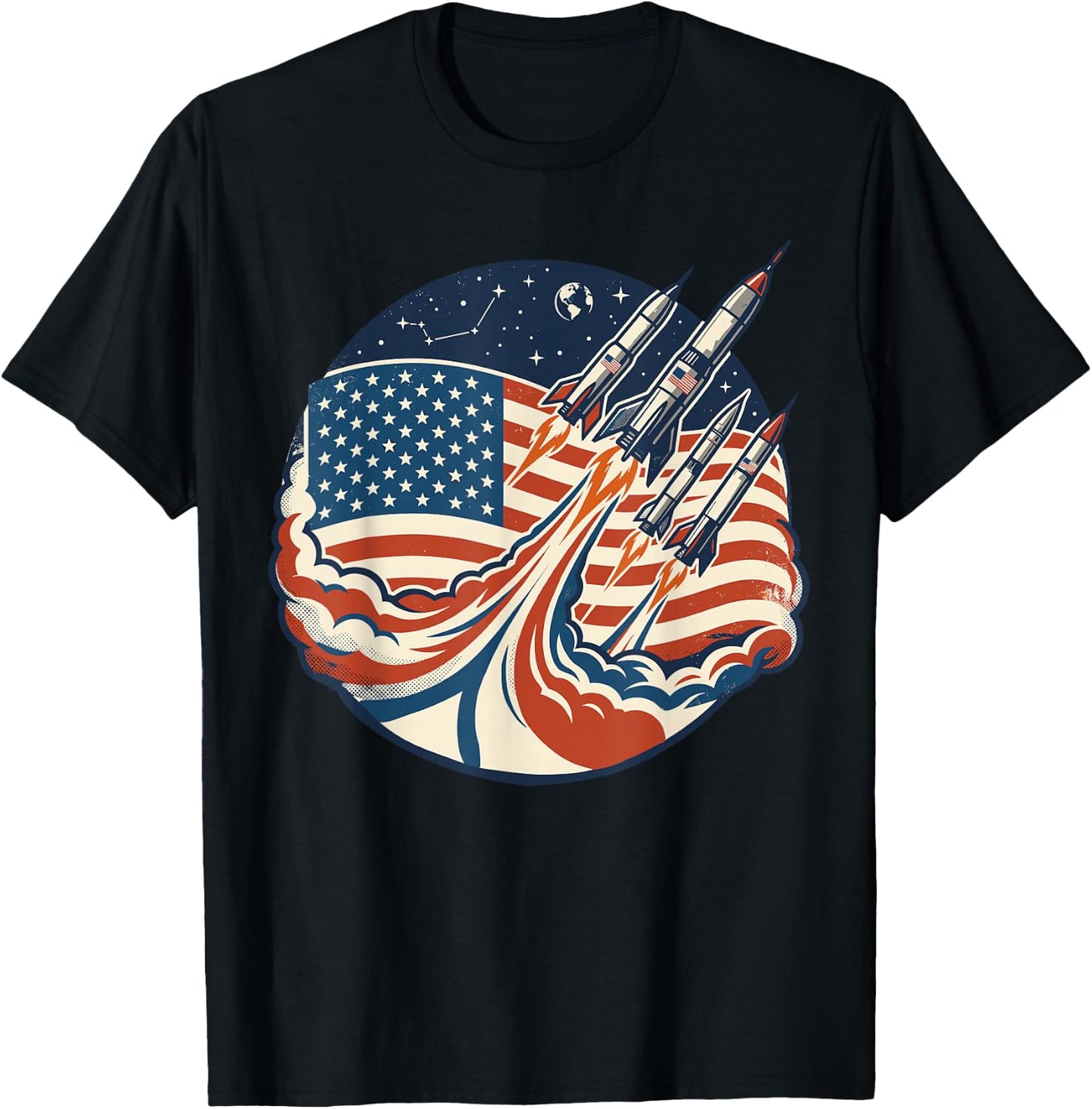 Patriotic Shirts , Cool Space Rocket American Flag T-Shirt - T-Shirt | Black