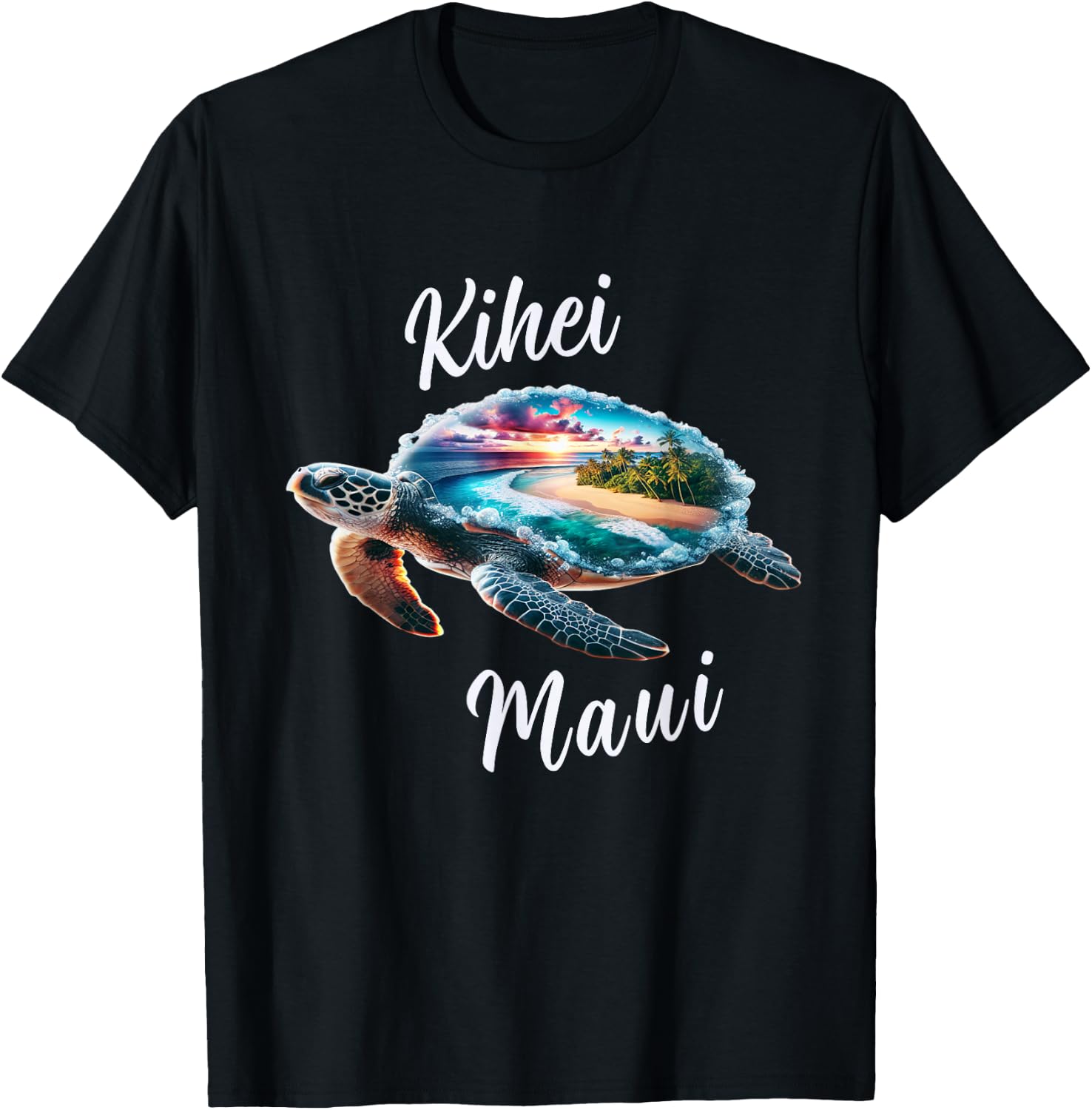 Kihei Maui Hawaii Beach on Sea Turtle T-Shirt - T-Shirt | Black