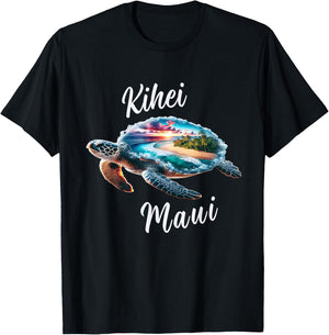Kihei Maui Hawaii Beach on Sea Turtle T-Shirt - T-Shirt | Black