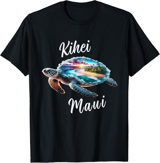 Kihei Maui Hawaii Beach on Sea Turtle T-Shirt - T-Shirt | Black