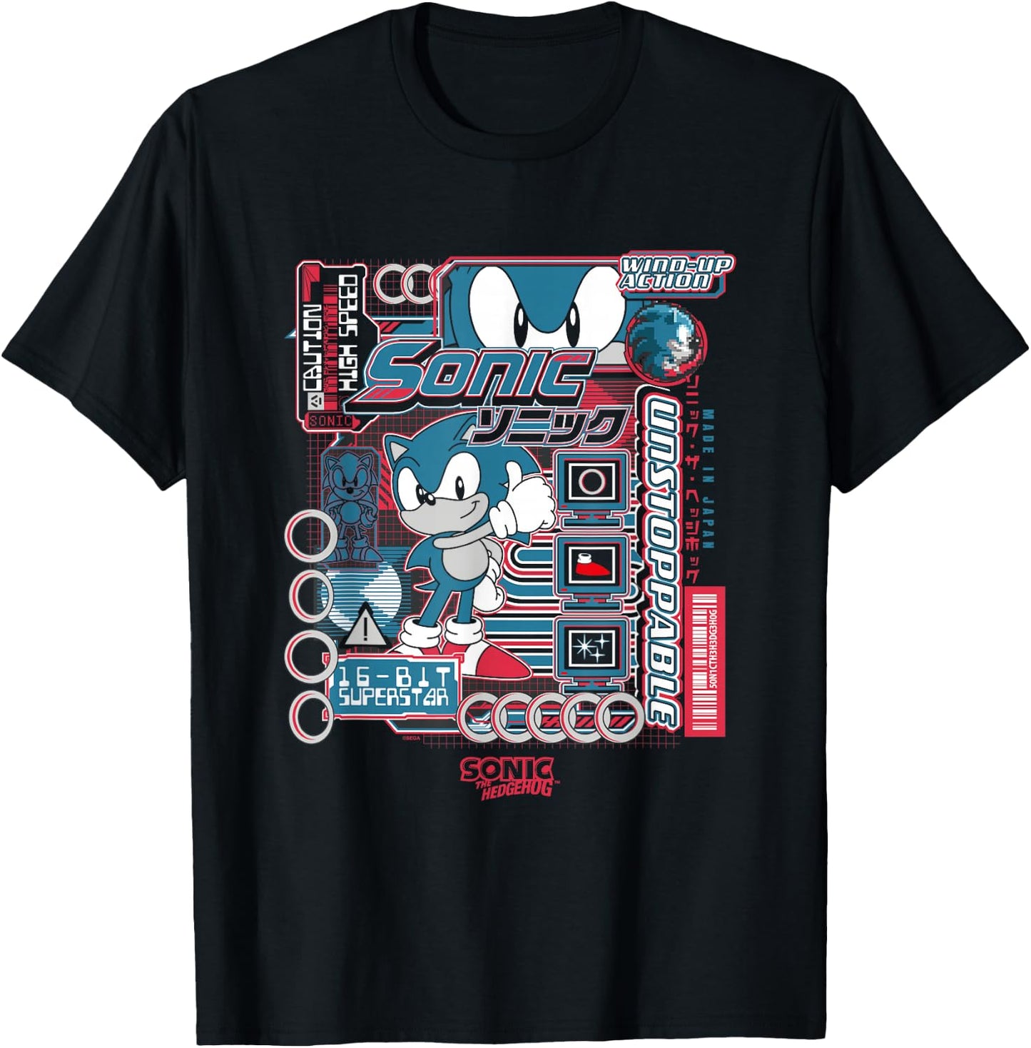 Sonic The Hedgehog Sonic Unstoppable Vintage Kanji Poster T-Shirt - T-Shirt | Black
