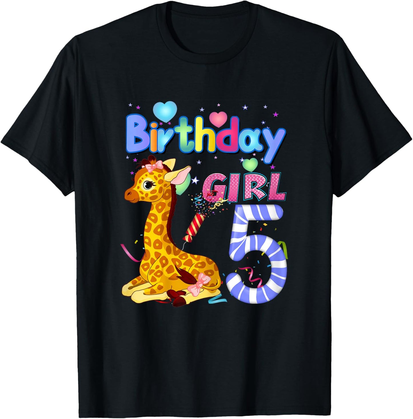 Giraffe Birthday For Girl 5th Giraffe Birthday 5 Year Old) T-Shirt - T-Shirt | Black