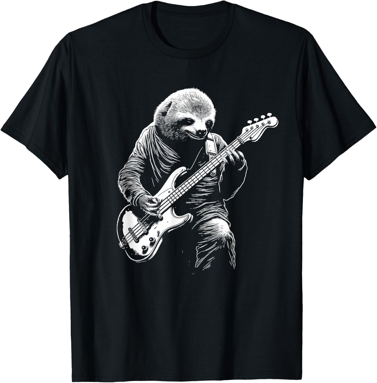 Sloth Playing Bass Guitar Funny Bass Player Bassist Sloth T-Shirt - T-Shirt | Black