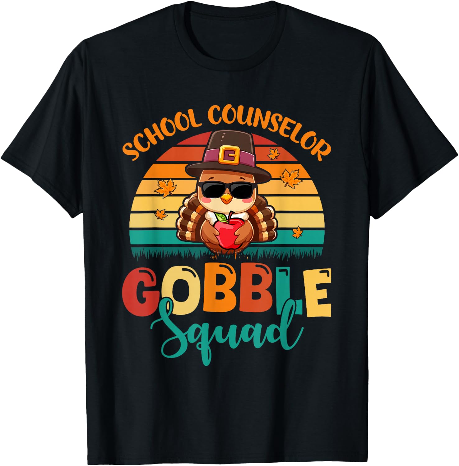 School Counselor Gobble Squad Thanksgiving Turkey Funny Job T-Shirt - T-Shirt | Black