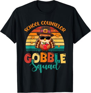 School Counselor Gobble Squad Thanksgiving Turkey Funny Job T-Shirt - T-Shirt | Black