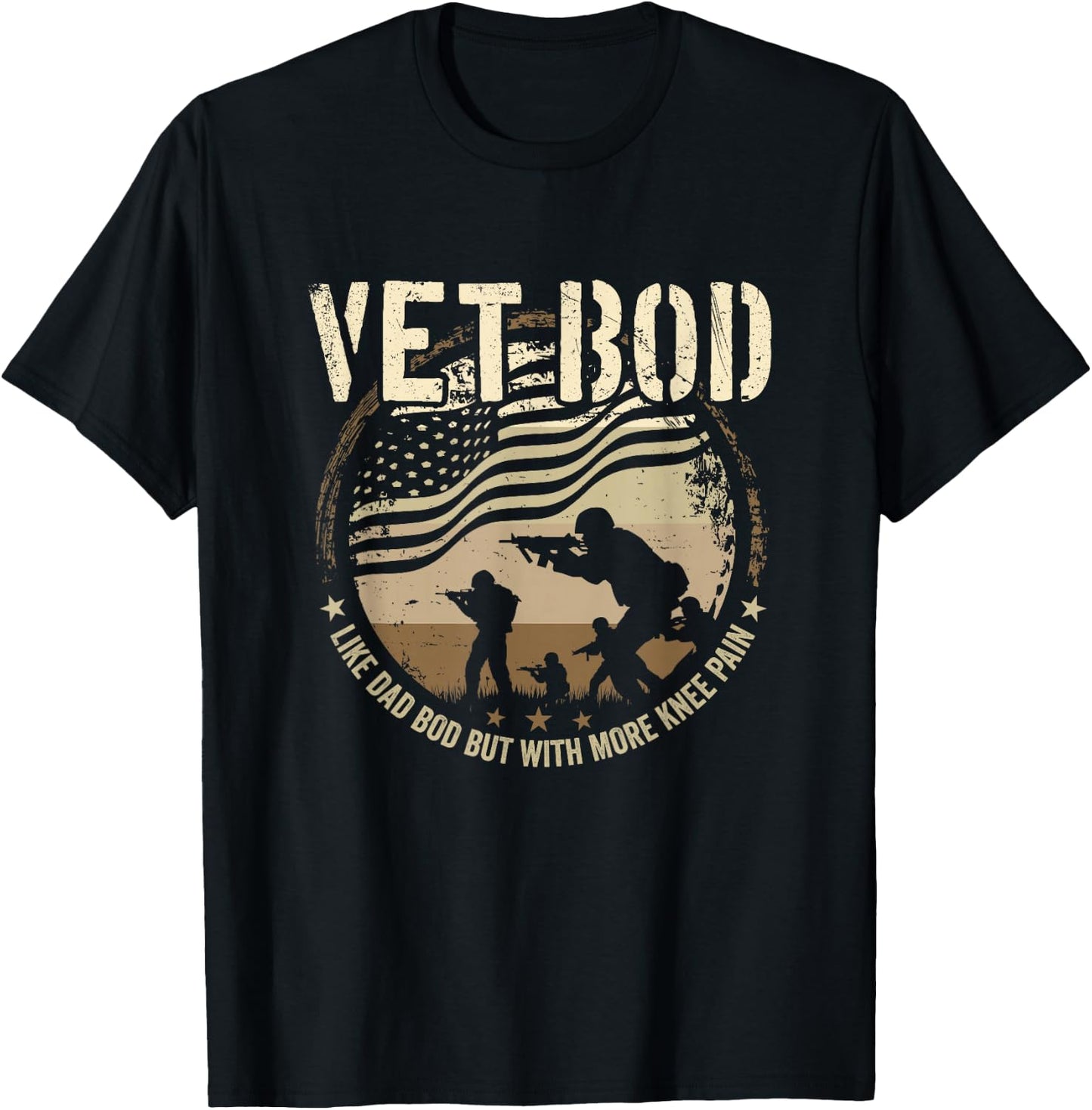 Vet Bod - Like Dad Bod But More Knee Pain - Military Veteran T-Shirt - T-Shirt | Black
