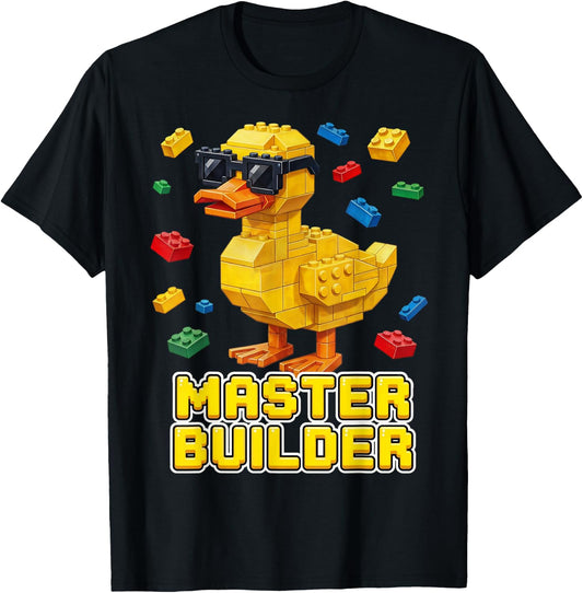 Duck Master Builder Kids Boys Building Bricks Duck Lover T-Shirt - T-Shirt | Black