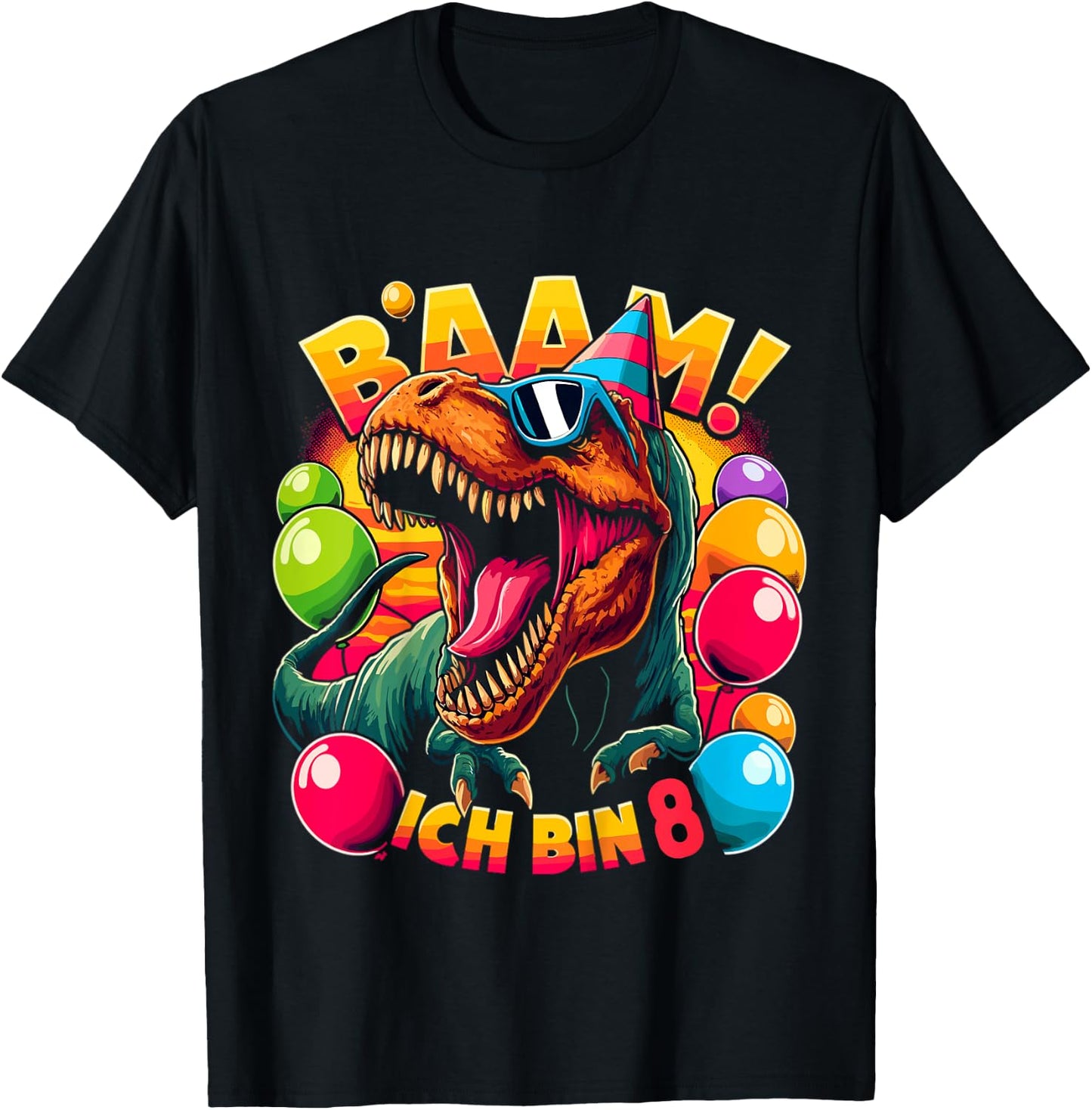 Children's 8th Birthday Boy 8 Years Idea Dino Dinosaur Boys T-Shirt - T-Shirt | Black