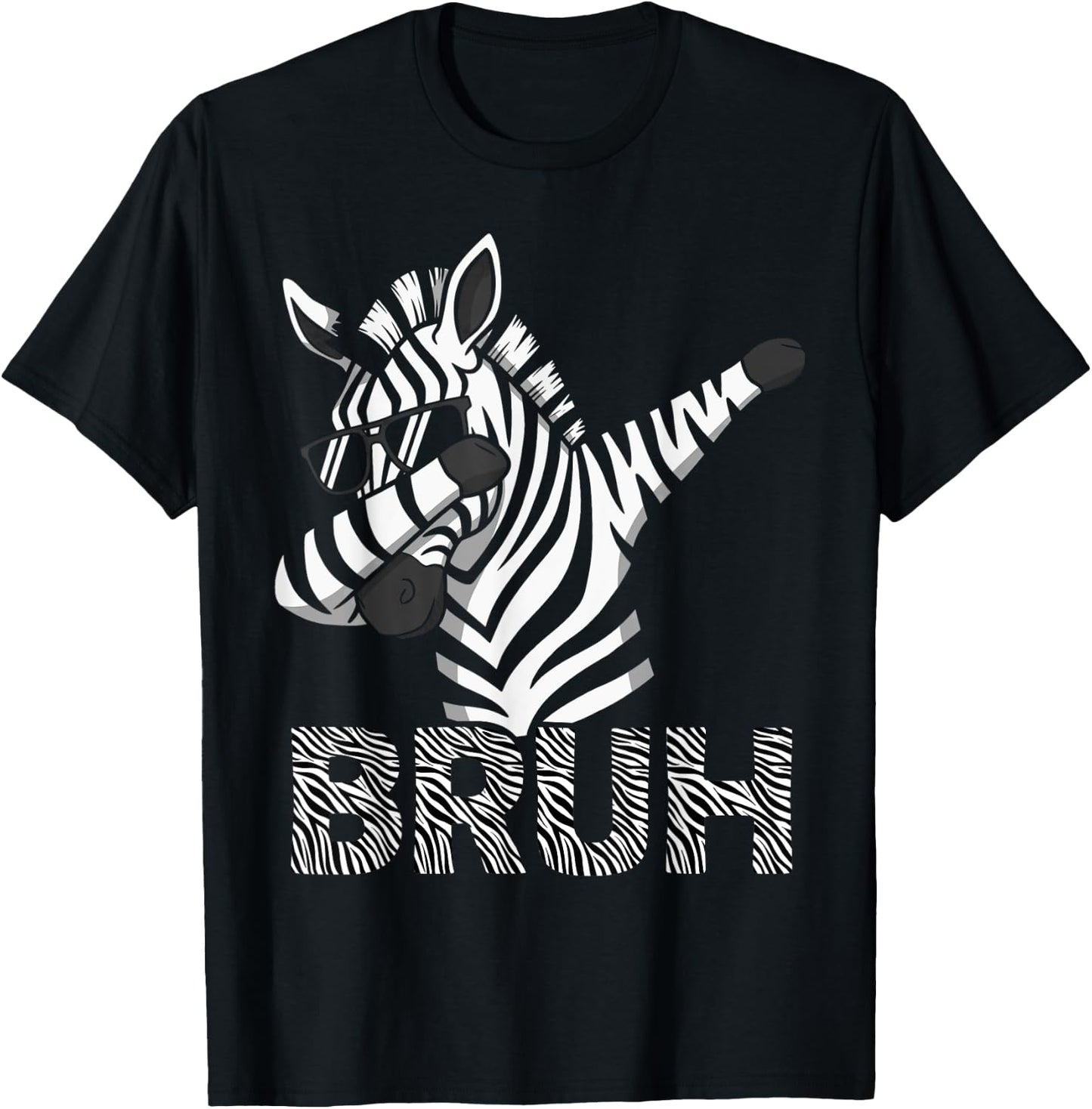 Funny Dabbing Zebra Shirt Boys Animal Print Zebra Bruh T-Shirt - T-Shirt | Black