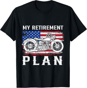 My Retirement Plan Is Riding Motorcycle Flag USA Biker Rider T-Shirt - T-Shirt | Black