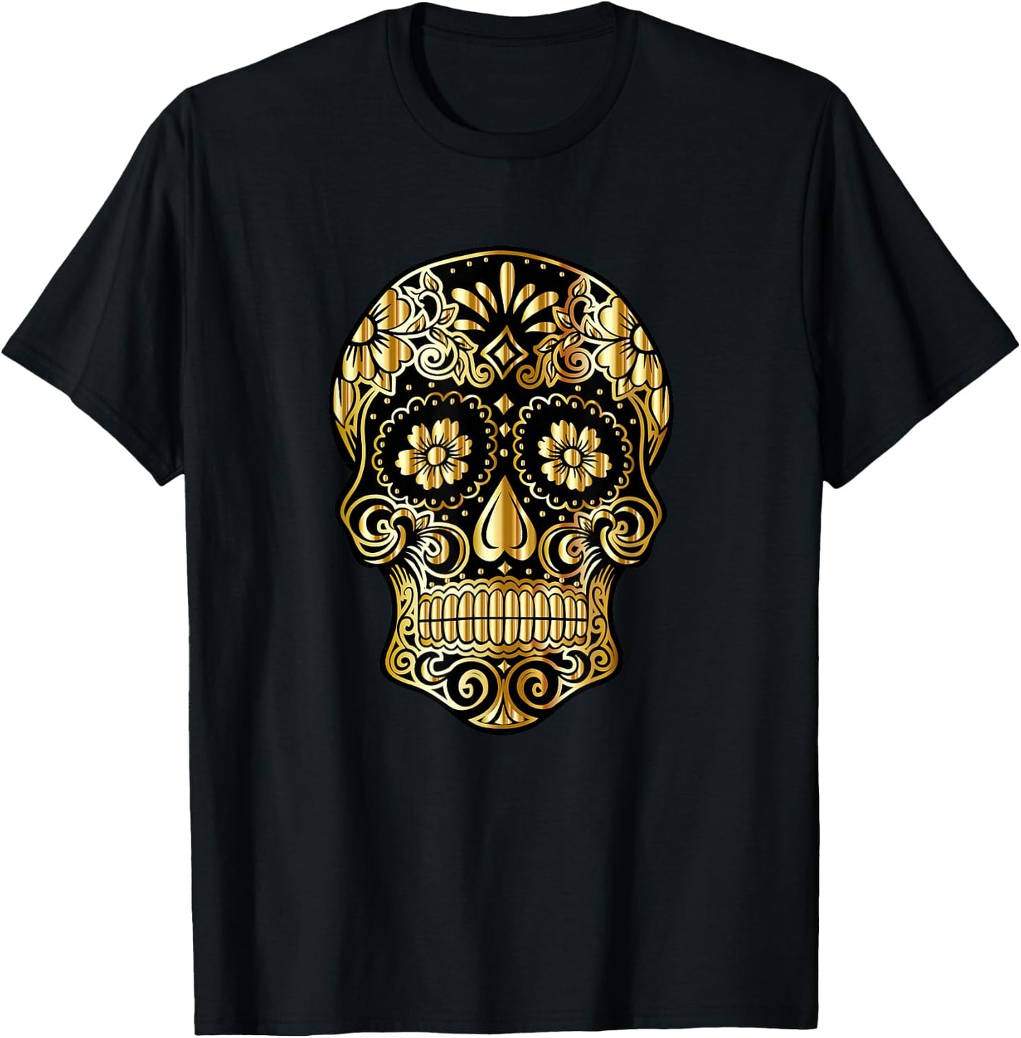 Skull in Gold Mexico Day of the Dead Golden Design , black T-Shirt - T-Shirt | Black