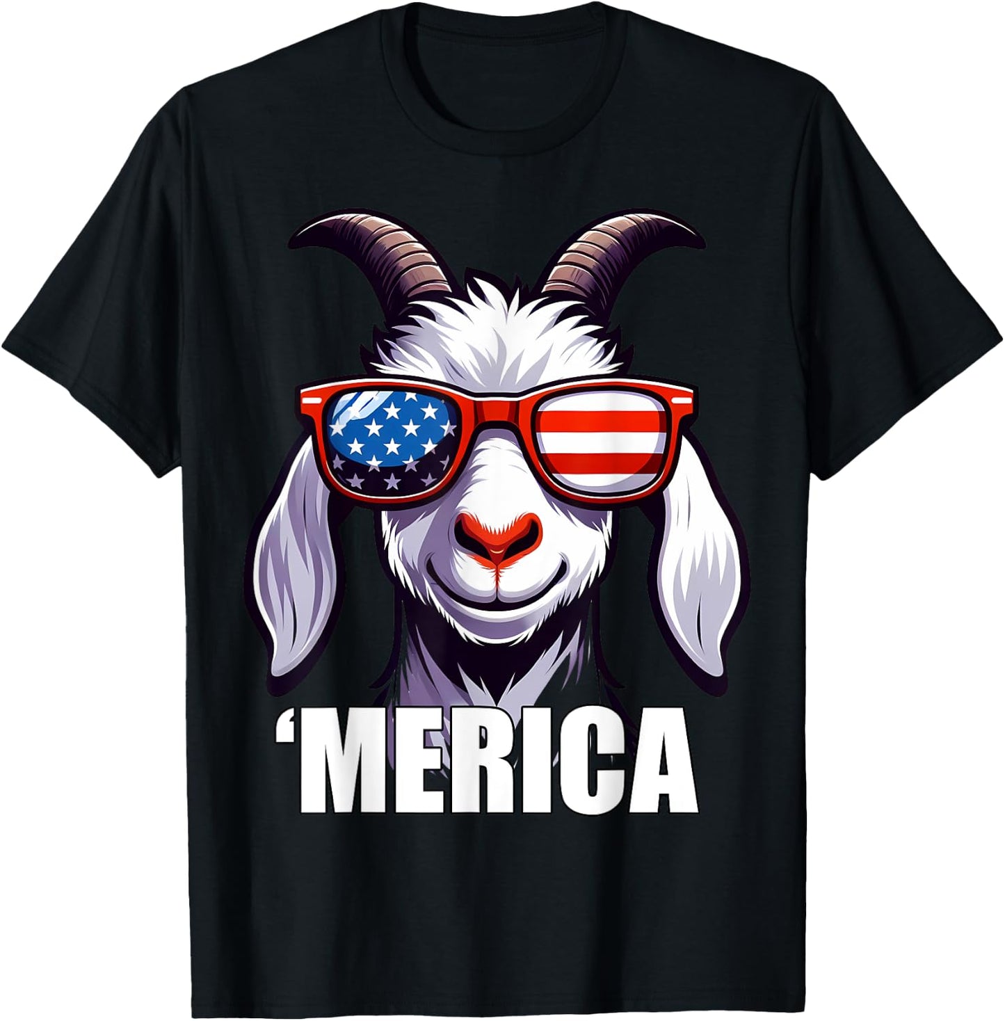 Merica Goat Funny American Patriotic USA 4th of July Animals T-Shirt - T-Shirt | Black