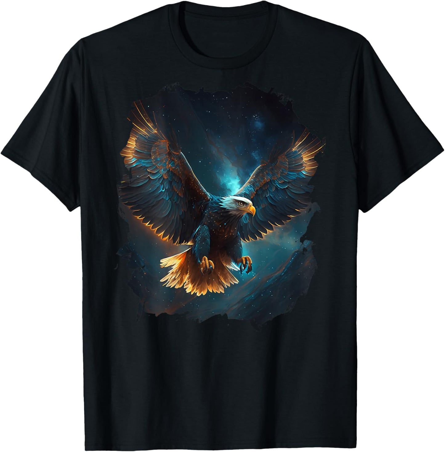 Backprint with German Text "Der Majestic Eagle im Sternen Himmel" (German Language), black T-Shirt - T-Shirt | Black