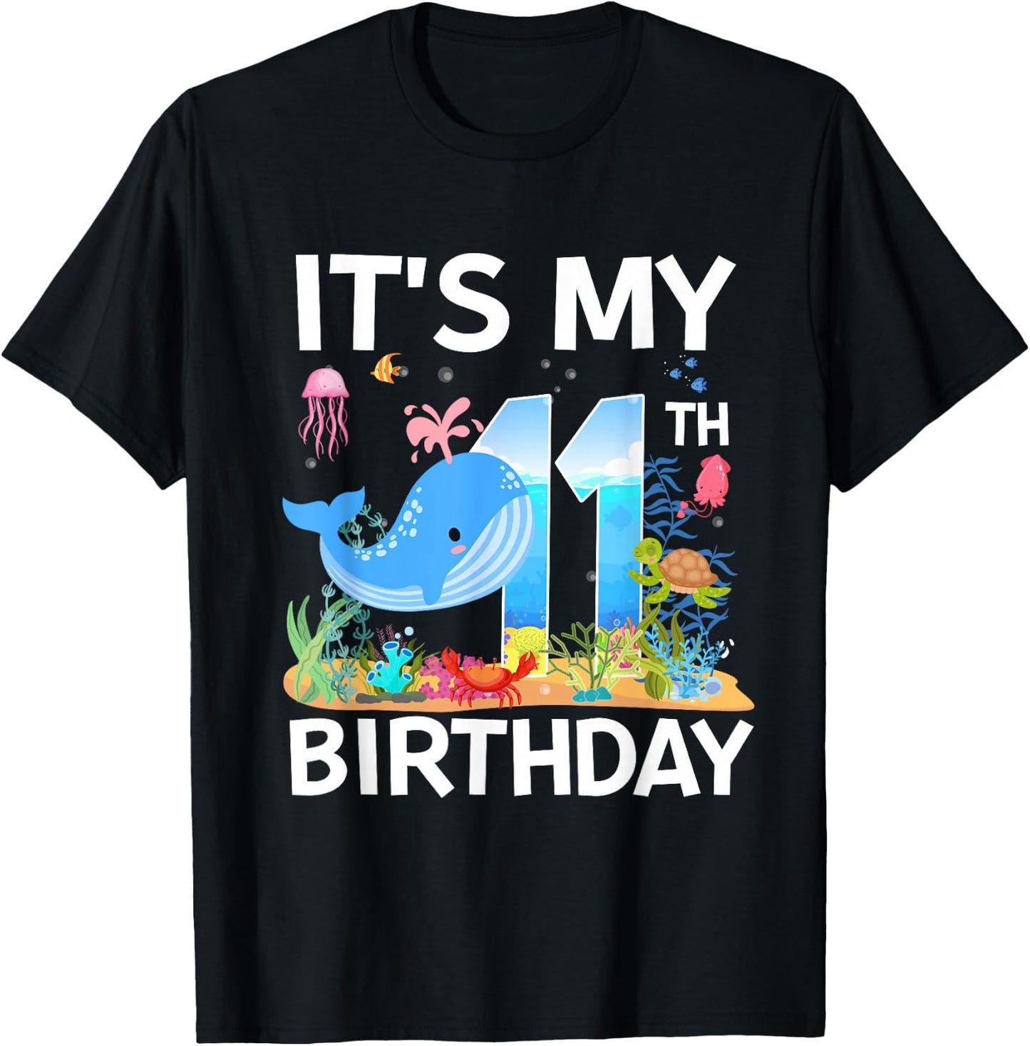 It's My 11th Birthday Whale Sea Animal Theme Party T-Shirt - T-Shirt | Black
