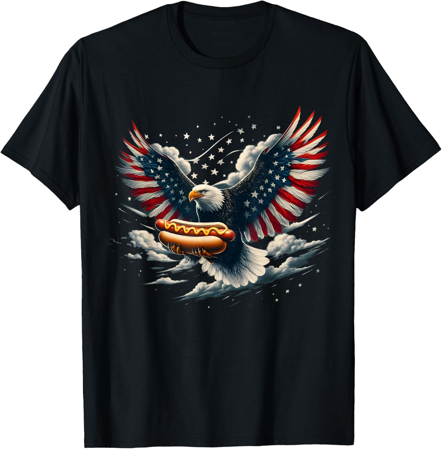 Eagle Hotdog 4th of July Patriotic American Flag Usa T-Shirt - T-Shirt | Black