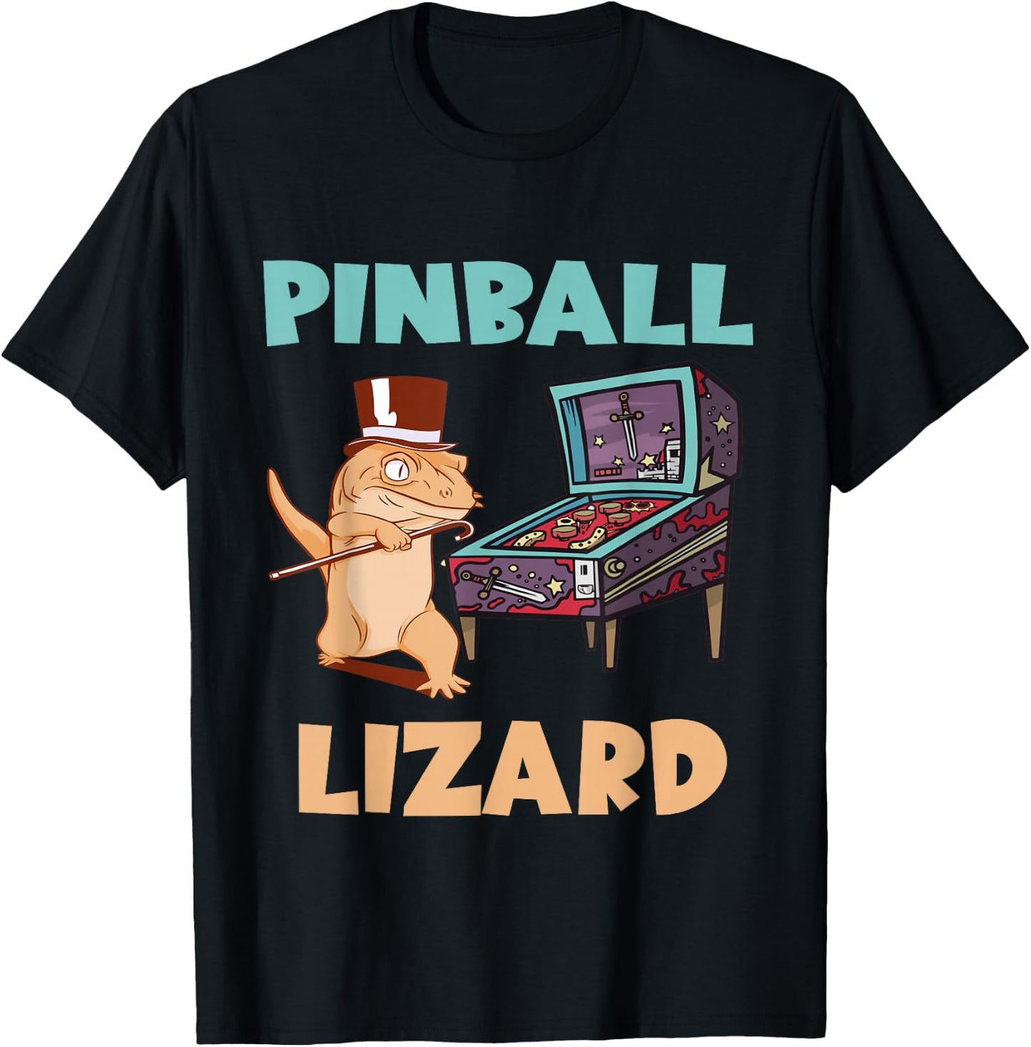 Pinball Game Pinball Player Flipper Ball Pinball Lizard T-Shirt - T-Shirt | Black